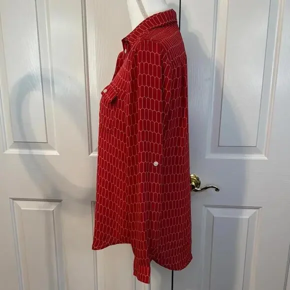 LOFT Stylish Red Patterned Button-Up Shirt - Picture 3 of 8